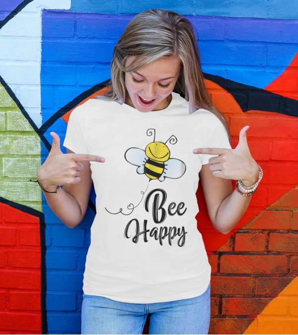 Bee Happy Smiling Cartoon Bumblebee T-Shirt