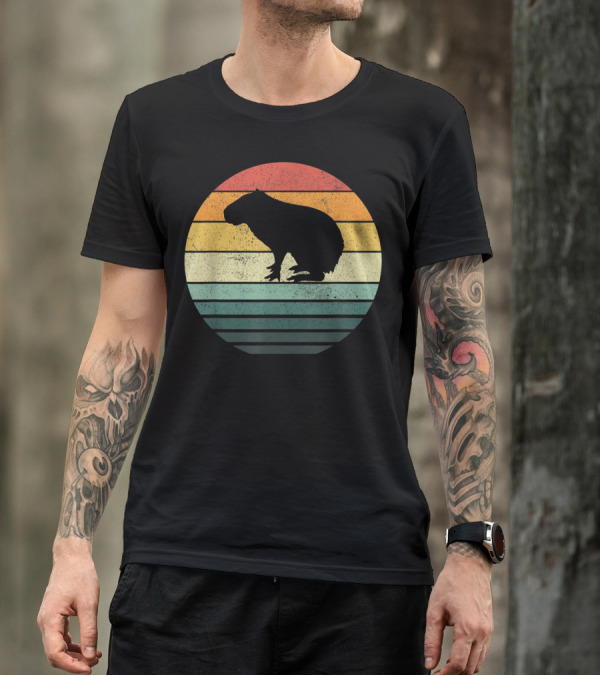 Capybara Retro Sunset Silhouette Vintage 70s Animal T-Shirt