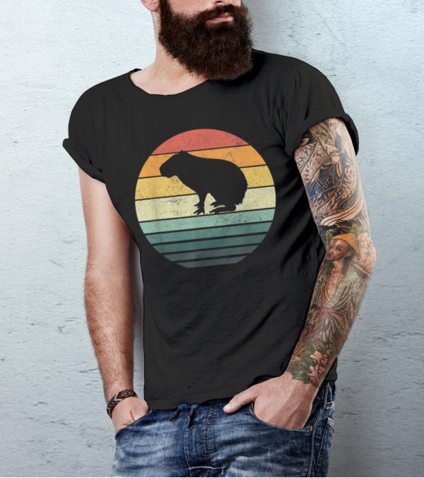 Capybara Retro Sunset Silhouette Vintage 70s Animal T-Shirt