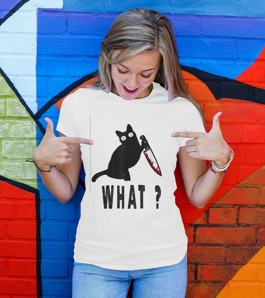 What Funny Black Murderous Cat With Knife T-Shirt