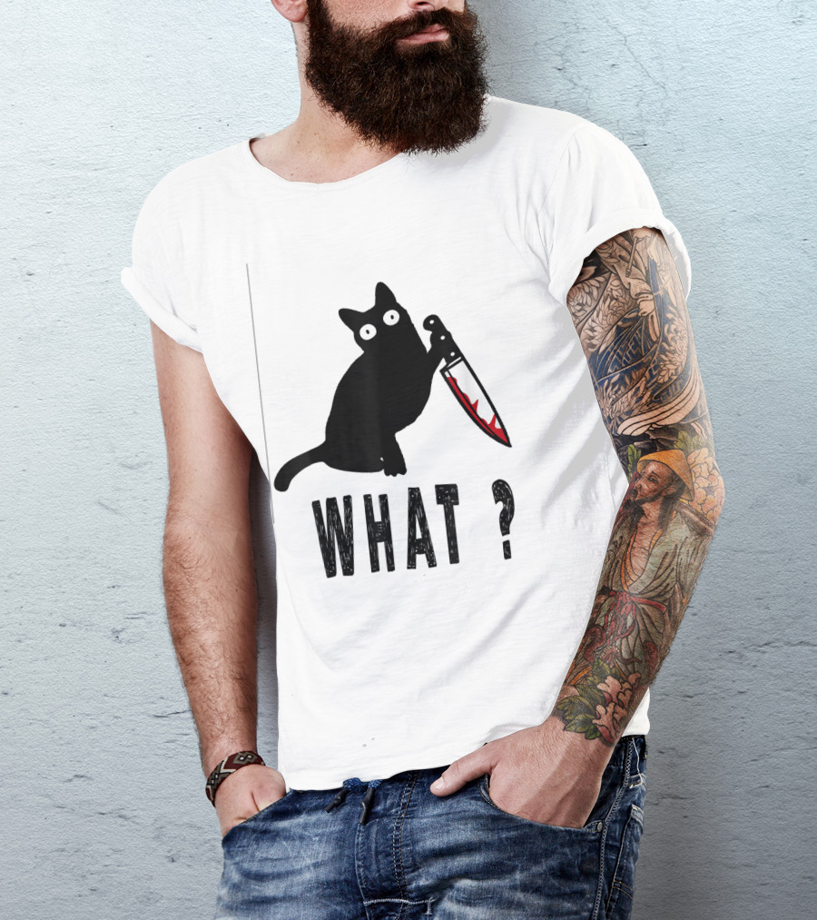 What Funny Black Murderous Cat With Knife T-Shirt