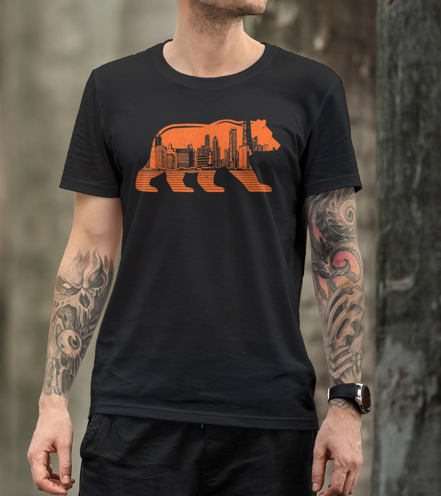 Chicago Walking Bear Football Skyline T-Shirt