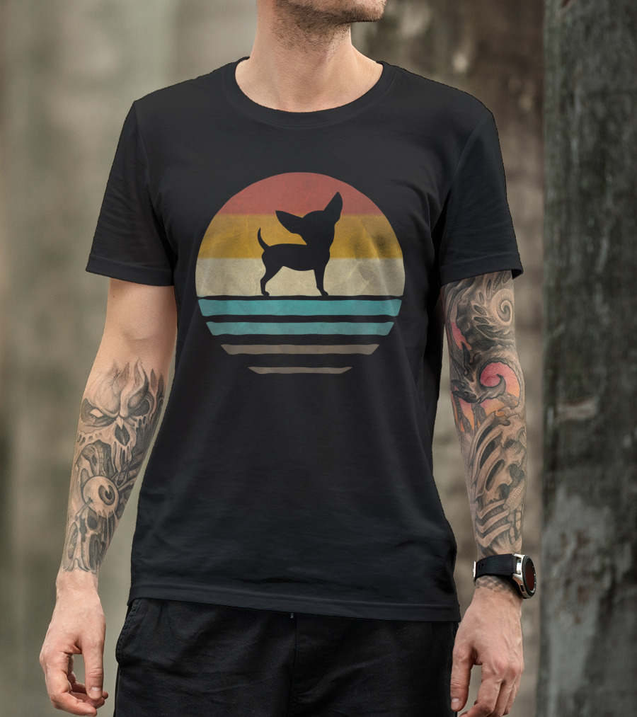 Chihuahua Dog Retro Silhouette 60s 70s Style Sunset T-Shirt