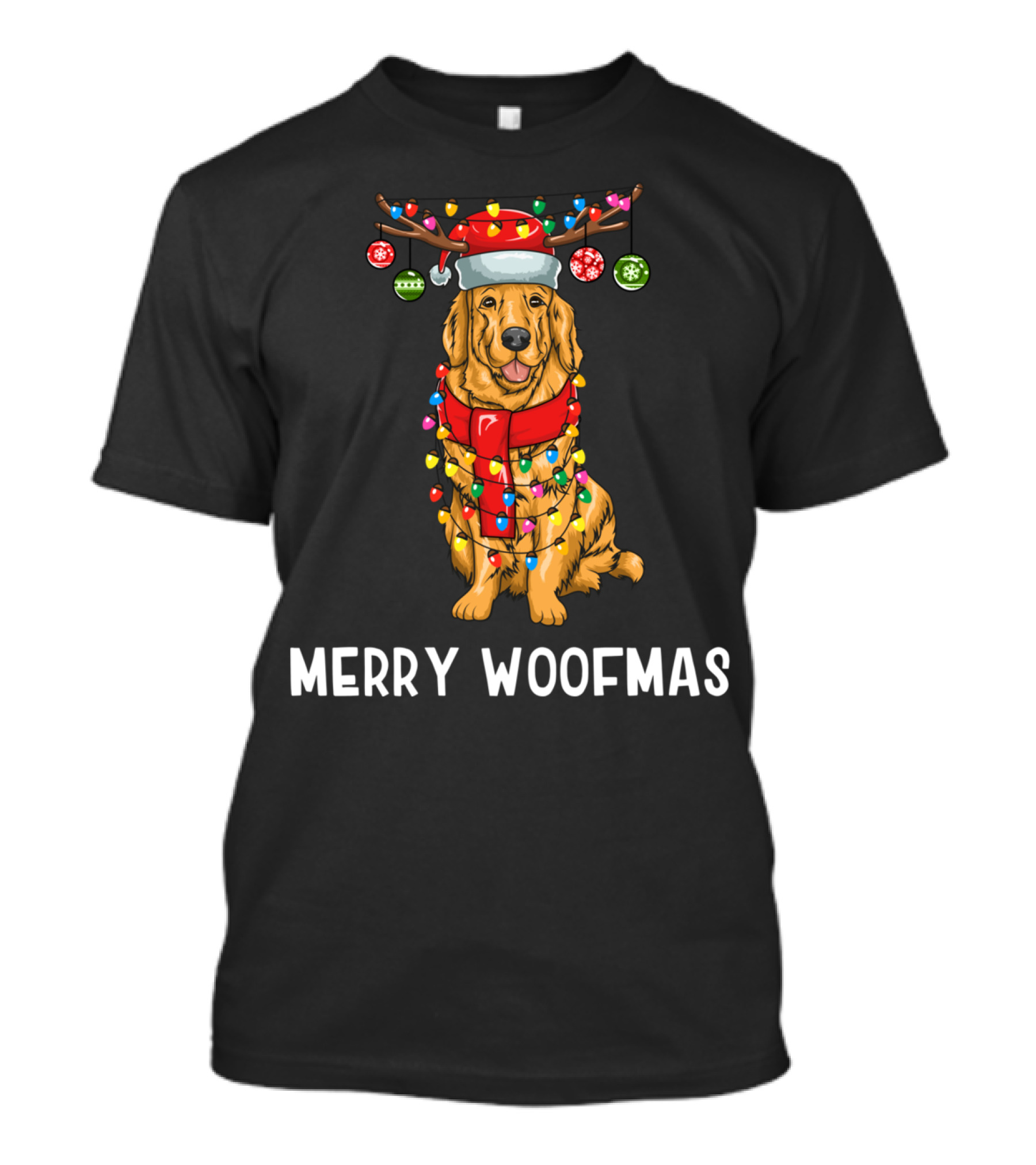 Merry Woofmas Golden Retriever Holiday Lights T-Shirt