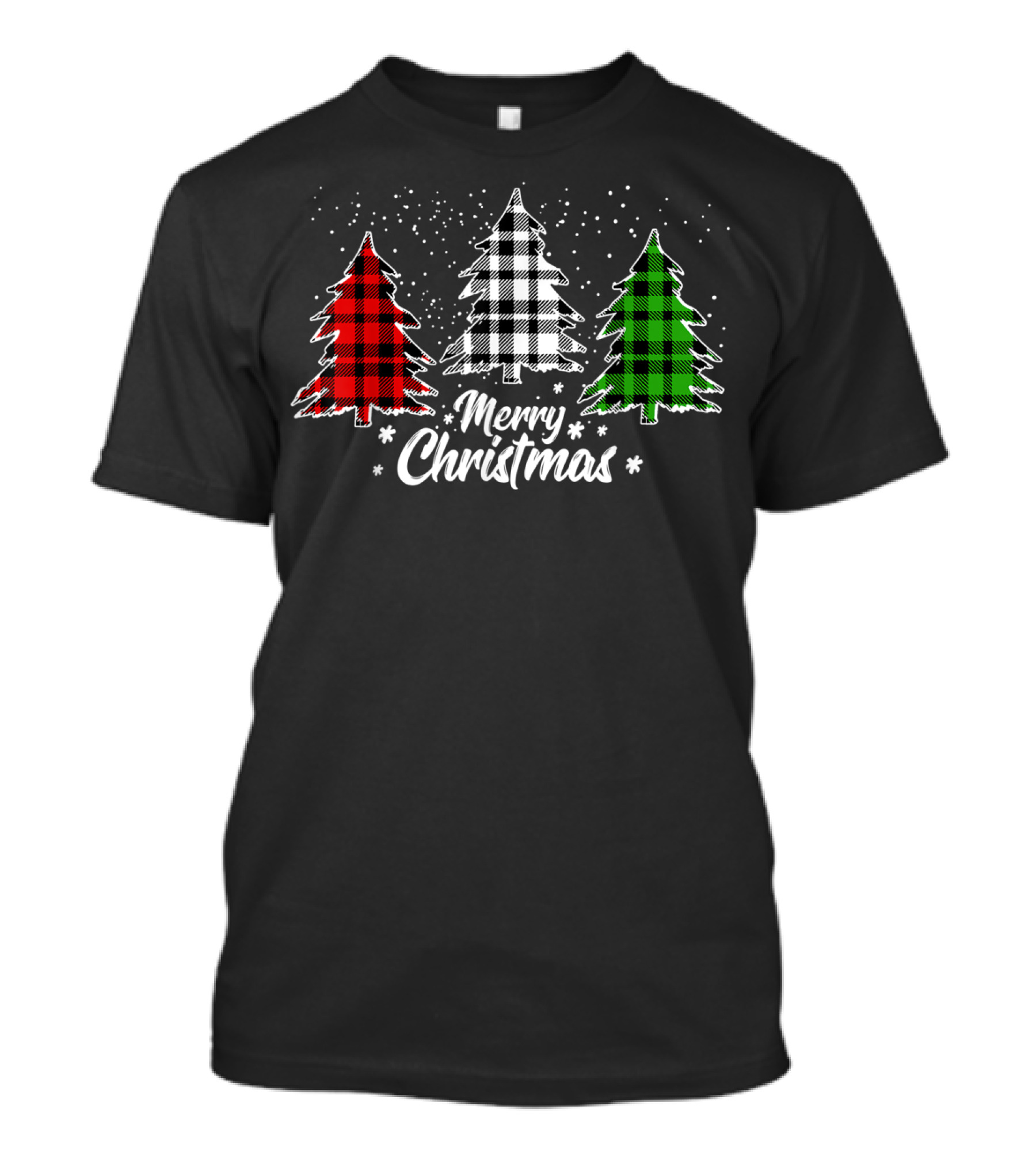 Merry Christmas Buffalo Plaid Red White Green Christmas Tree T-Shirt