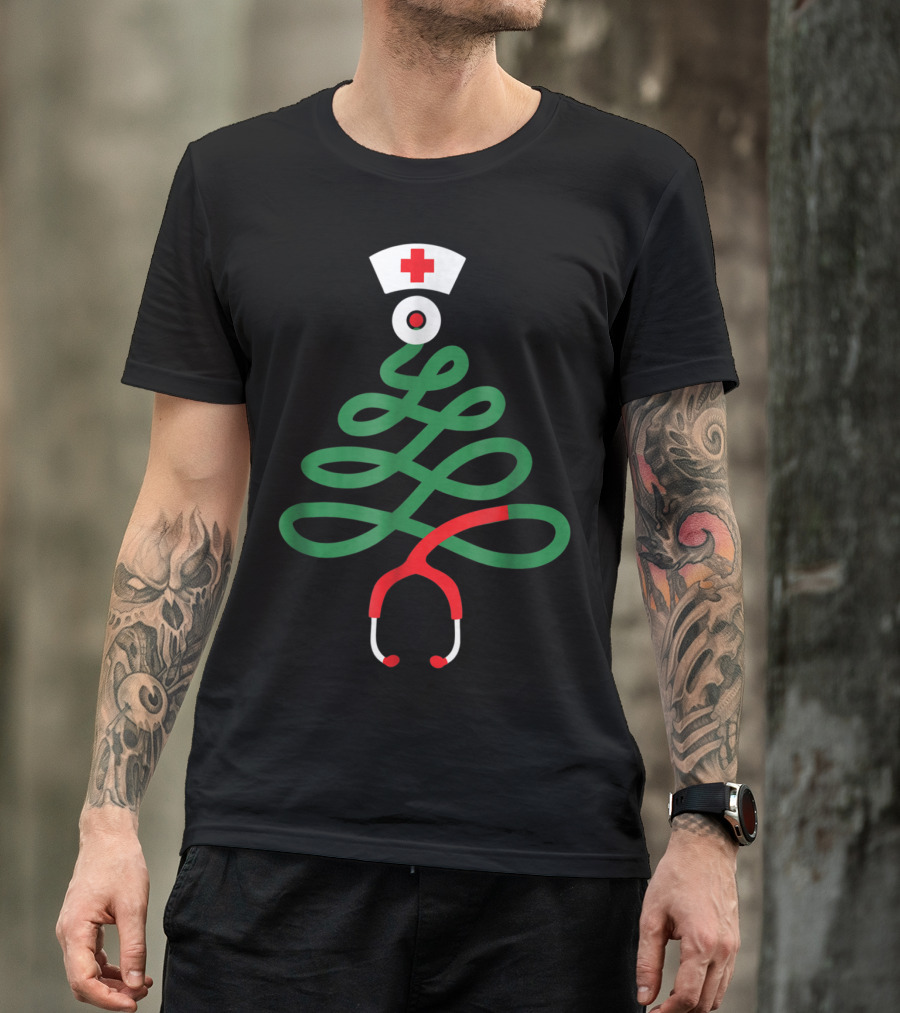 Christmas Tree Nurse RN LPN Funny Nursing Holiday Stethoscope T-Shirt
