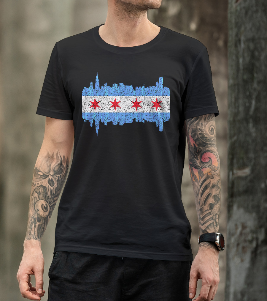 City Of Chicago Flag Skyline Stars T-Shirt