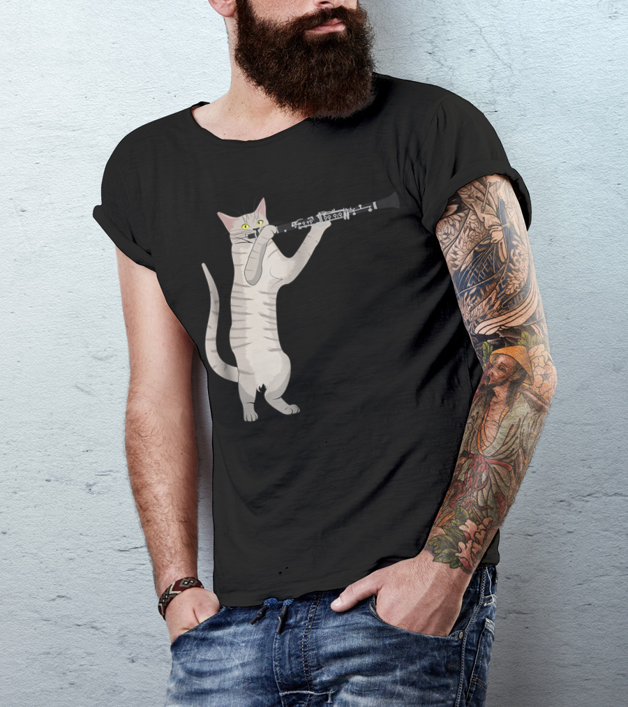 Clarinet Playing Cat For Musicians And Kitten Lovers T-Shirt
