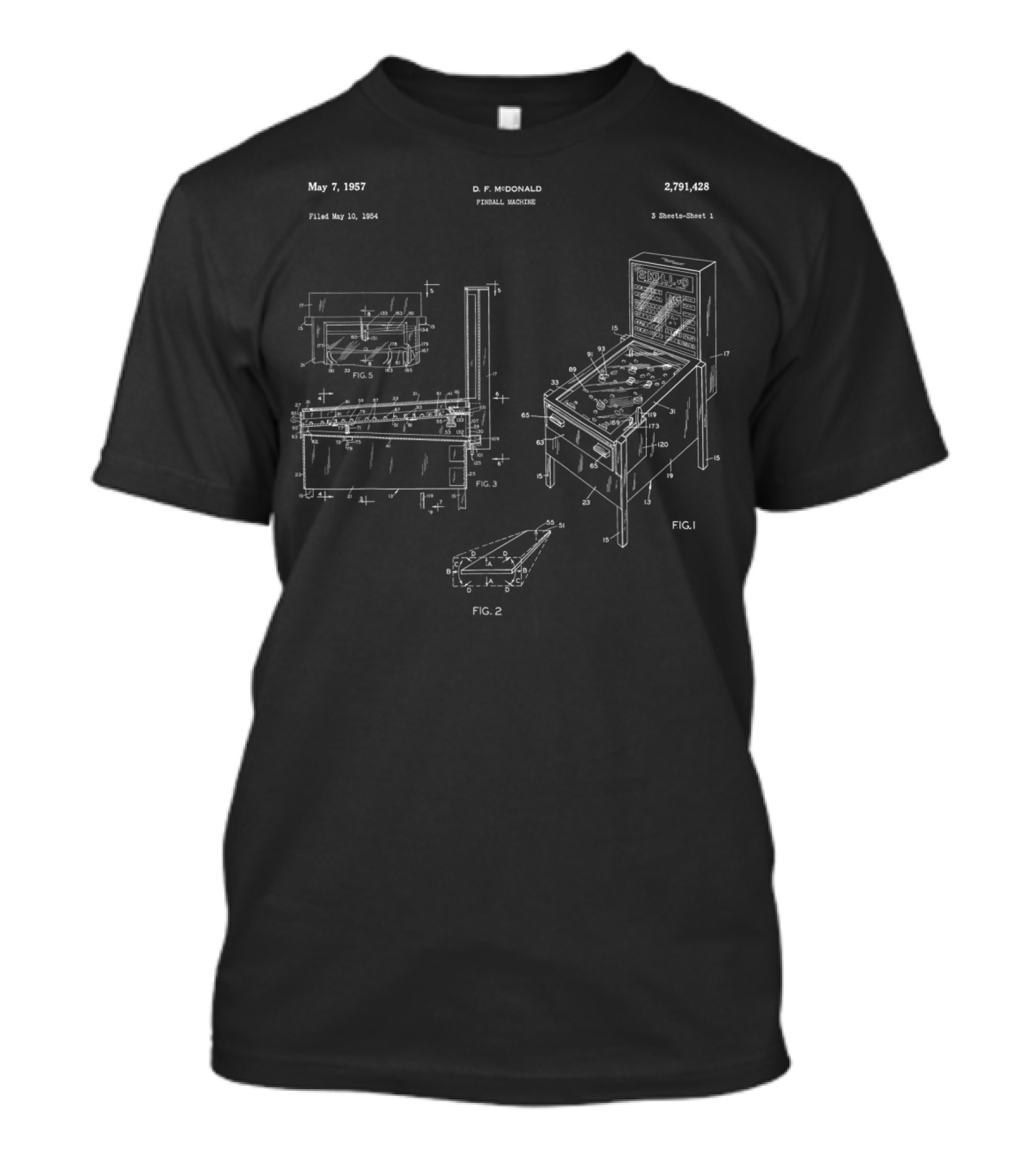 May 7 1957 Pinball Machine Patent Diagram By D.F. McDonald T-Shirt