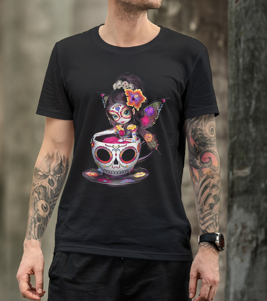 Coffee Sugar Skull Fairy Angel Lover Woman T-Shirt