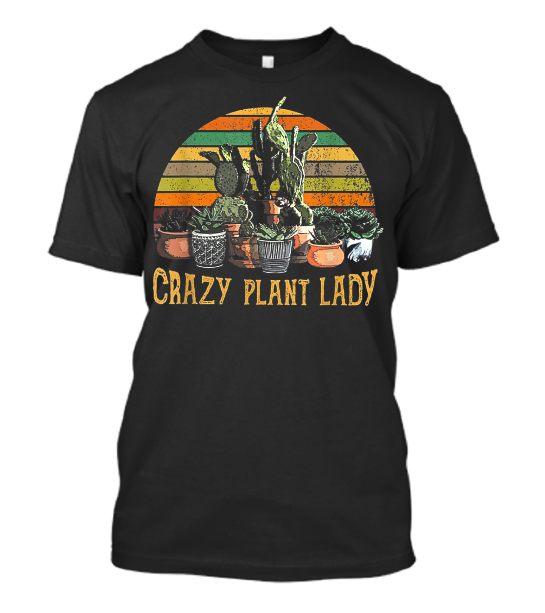 Crazy Plant Lady Vintage Cactus Succulent Gardening Retro Stripes T-Shirt