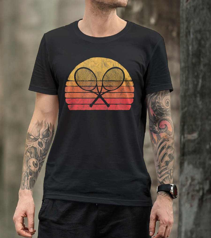 Crossed Tennis Racquets Vintage 80s Sunset T-Shirt