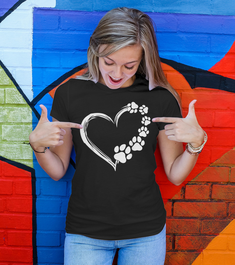 Cute Dog Puppy Paw Print Heart Dogs T-Shirt