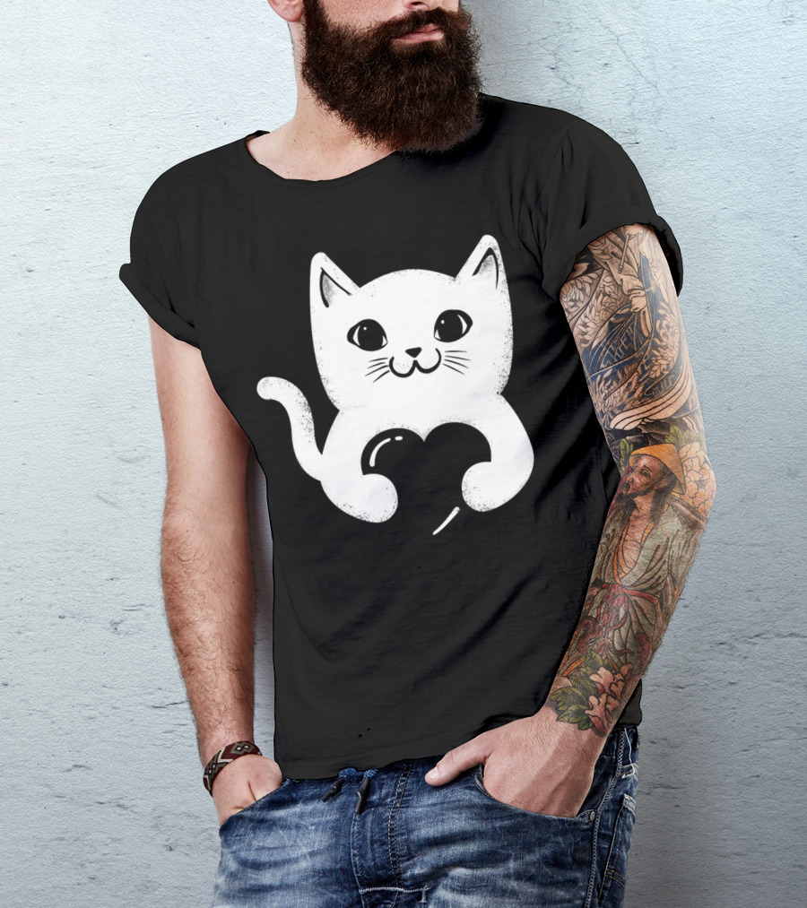 Cute Kitty Cat Holding Heart In Paws T-Shirt