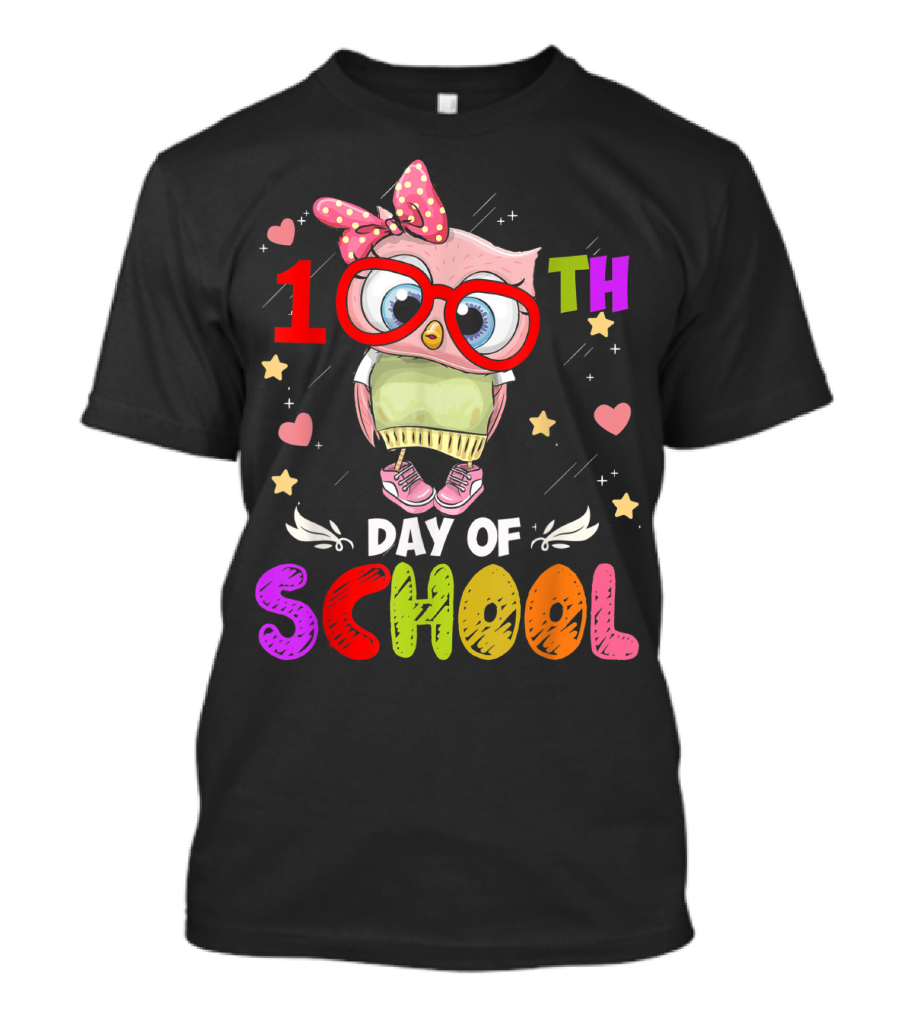 Cute Owl 100Th Day Of School With Hearts And Stars T-Shirt