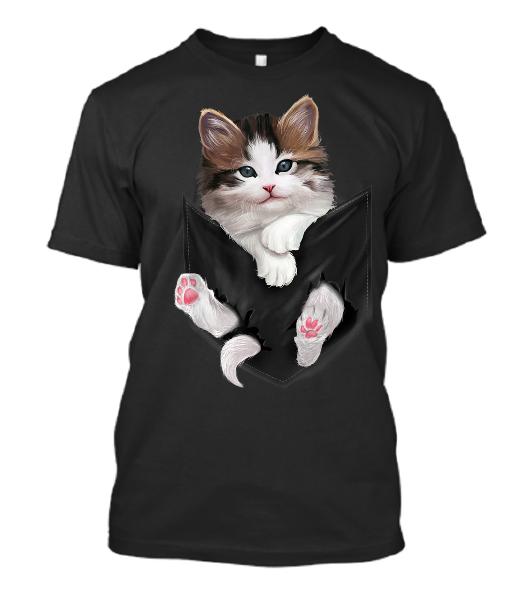 Cute Furry White Kitty In Pocket With Pink Paws Cats T-Shirt