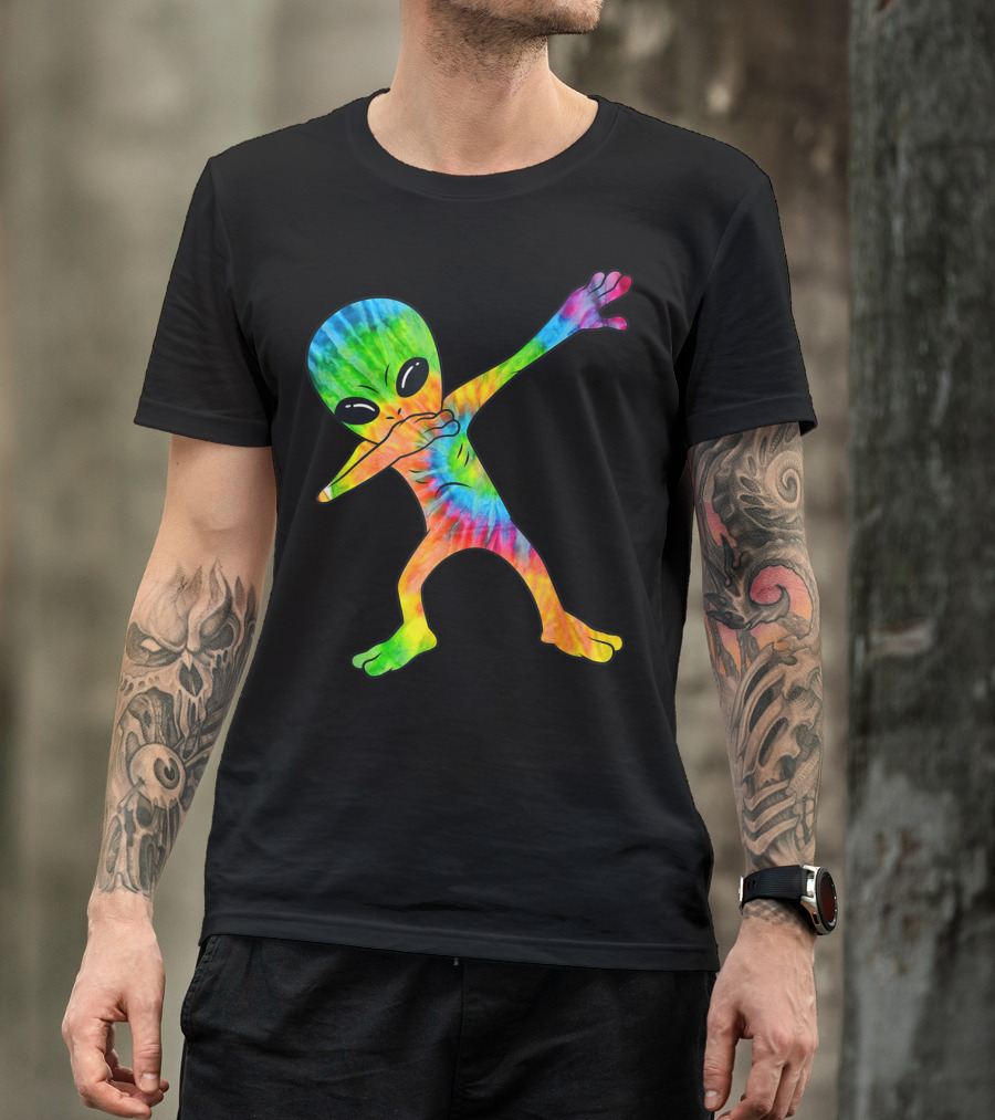 Dabbing Alien Tie-Dye Rainbow T-Shirt