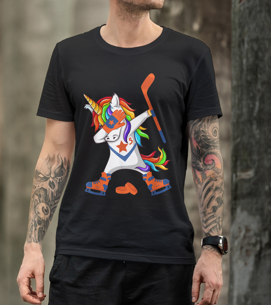 Dabbing Unicorn Hockey Puck Squad Rainbow Dab T-Shirt