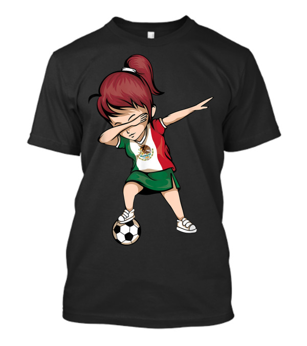 Dabbing Soccer Girl In Mexican Jersey With Mexico Flag T-Shirt