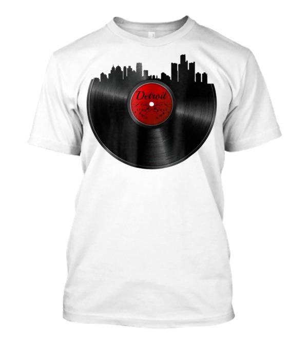 Detroit Skyline Vinyl Techno Music DJ T-Shirt