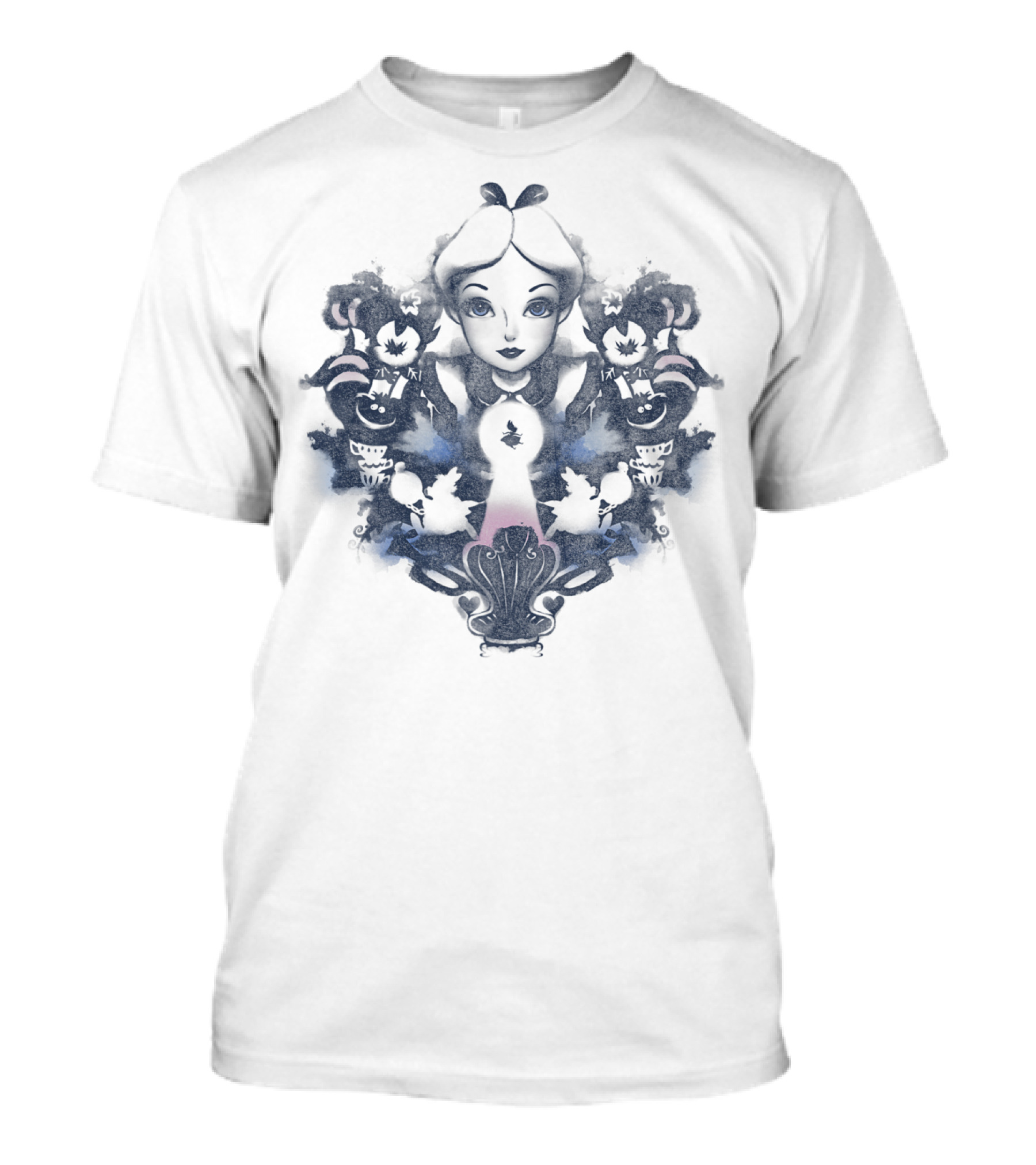 Disney Alice In Wonderland Mirrored Keyhole Cheshire Cat Mad Hatter Teacup T-Shirt