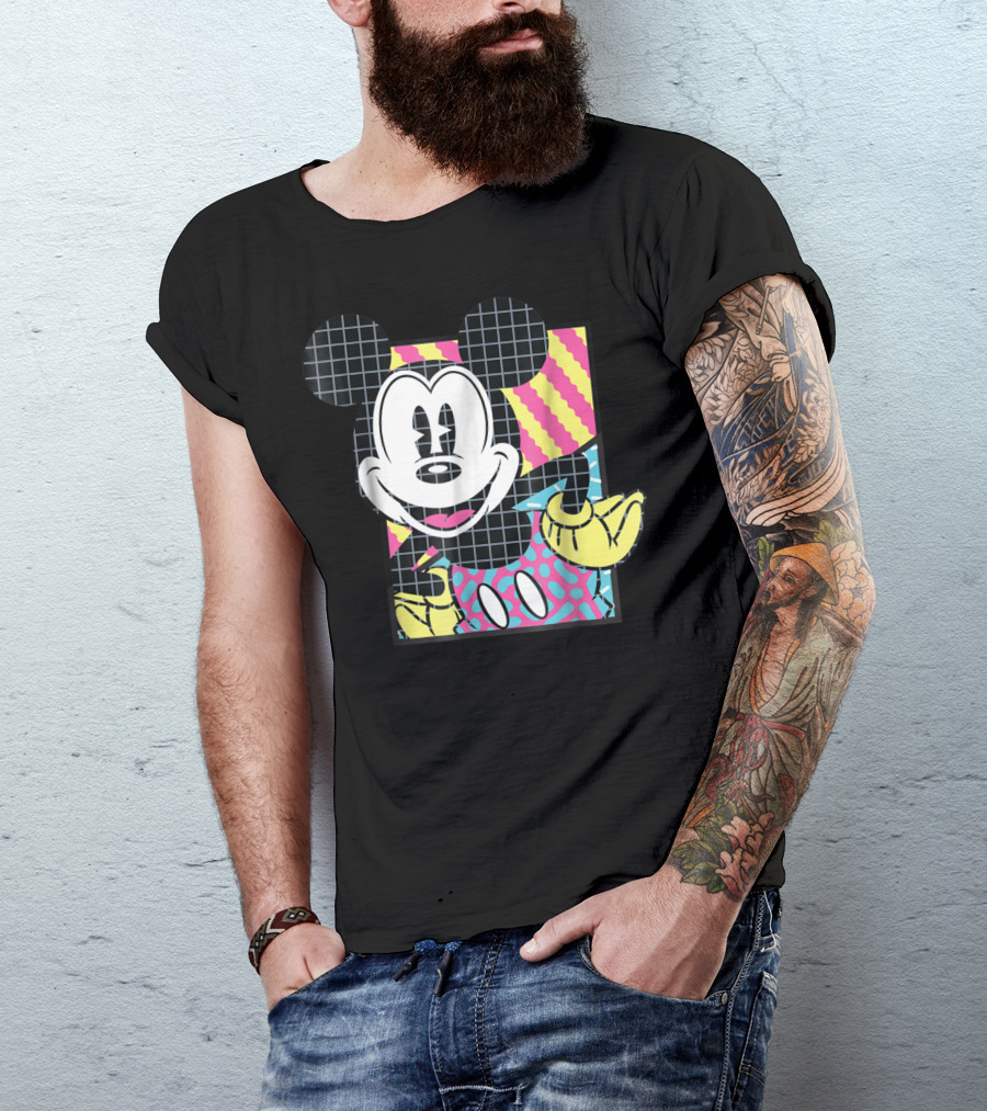 Disney Mickey Mouse Retro Neon Checkerboard T-Shirt