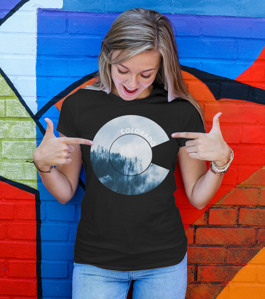 Colorado Flag Mountain Forest Misty Rocky Mountain T-Shirt
