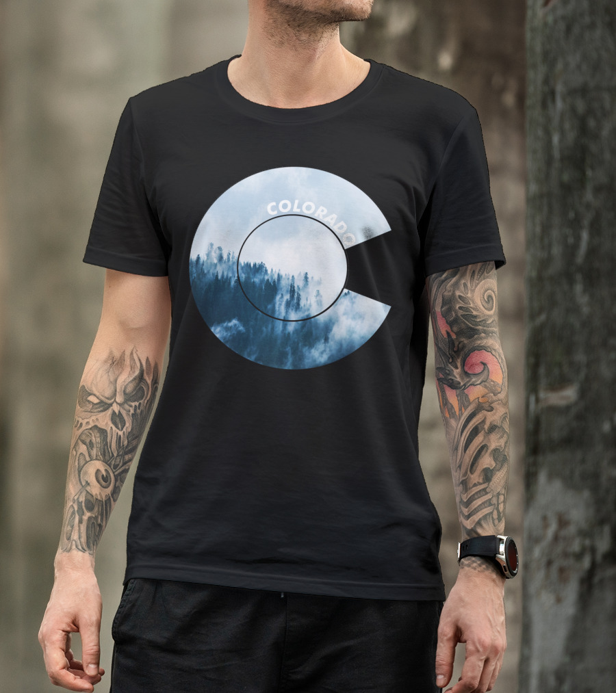 Colorado Flag Mountain Forest Misty Rocky Mountain T-Shirt