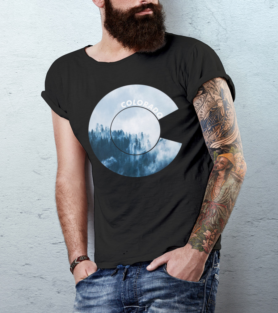 Colorado Flag Mountain Forest Misty Rocky Mountain T-Shirt