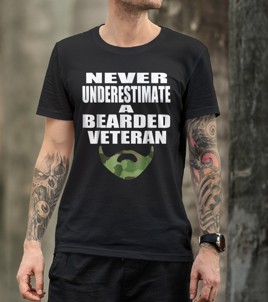 Never Underestimate A Bearded Veteran Camo Beard T-Shirt