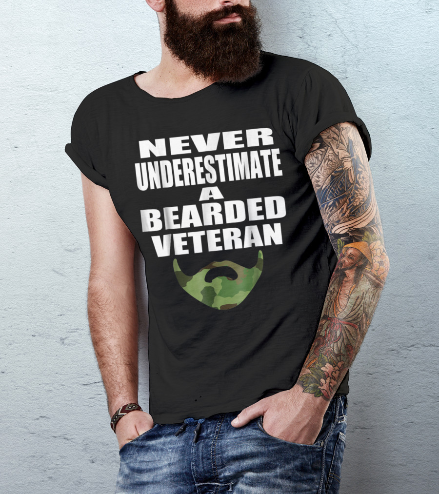 Never Underestimate A Bearded Veteran Camo Beard T-Shirt