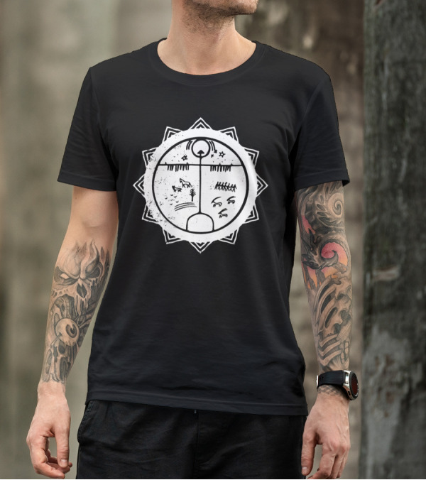 Oneness Native American Siberian Shaman Circle Symbol With Nature Motifs T-Shirt
