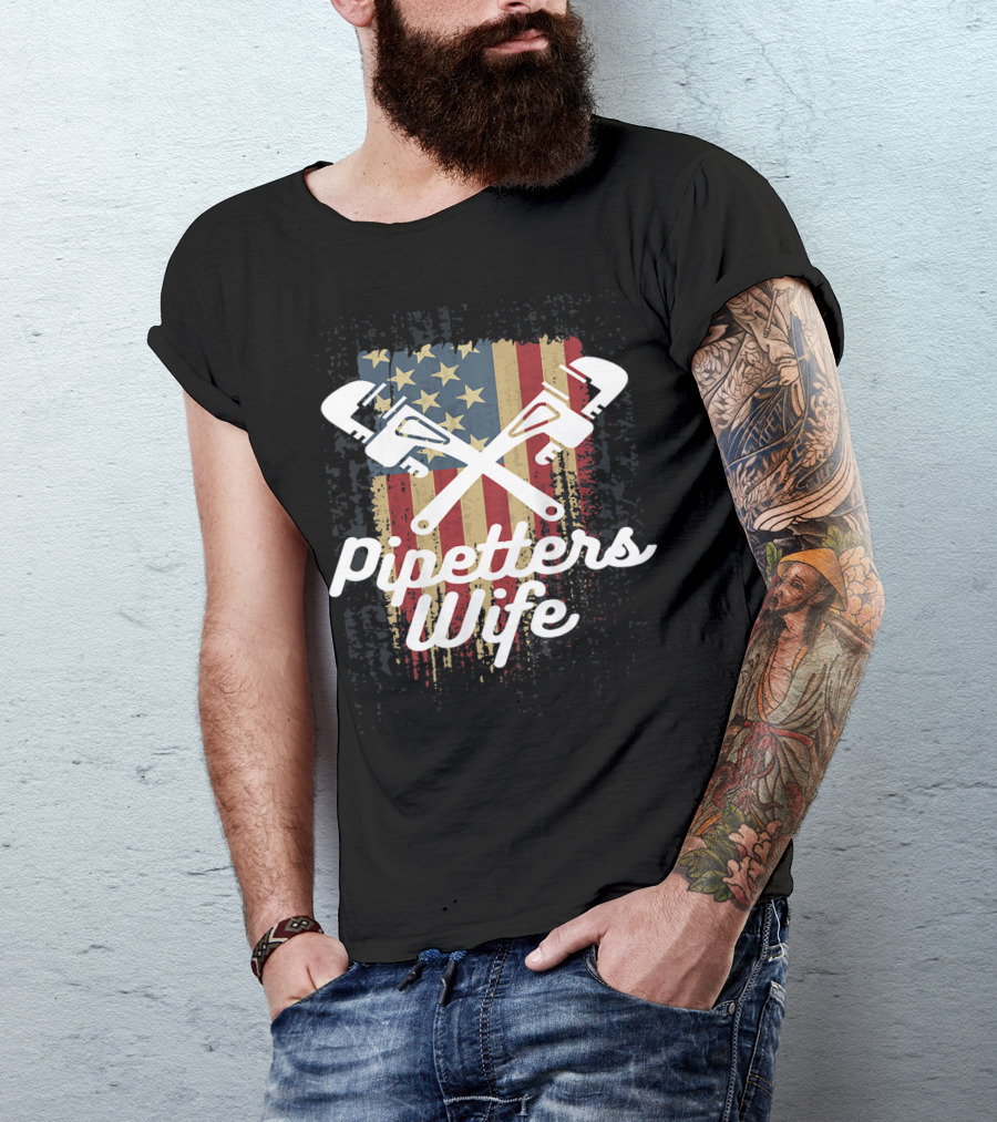 Pipefitters Wife American Flag Wrenches Patriotic Pride T-Shirt