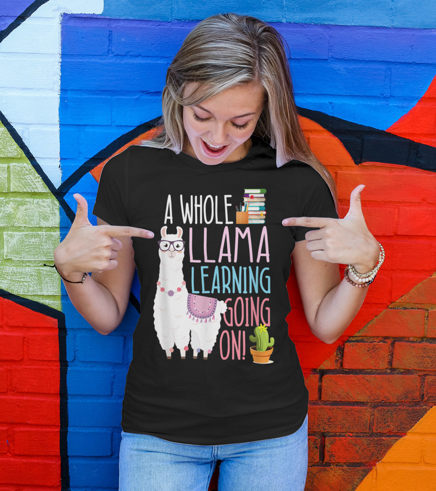 A Whole Llama Learning Going On Books And Glasses Cactus T-Shirt