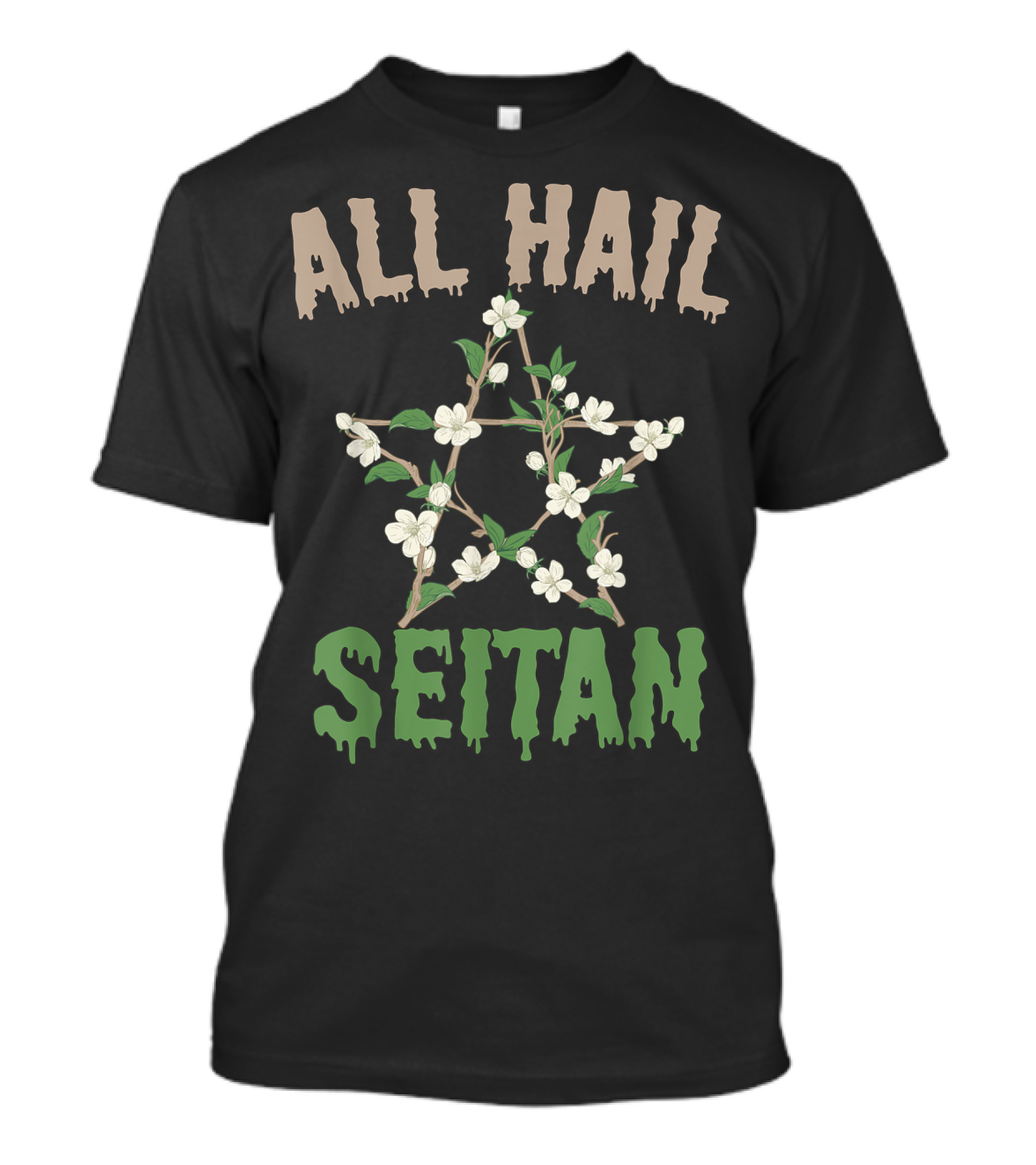 All Hail Seitan Star With Flowers Vegan Food Animal Rights T-Shirt
