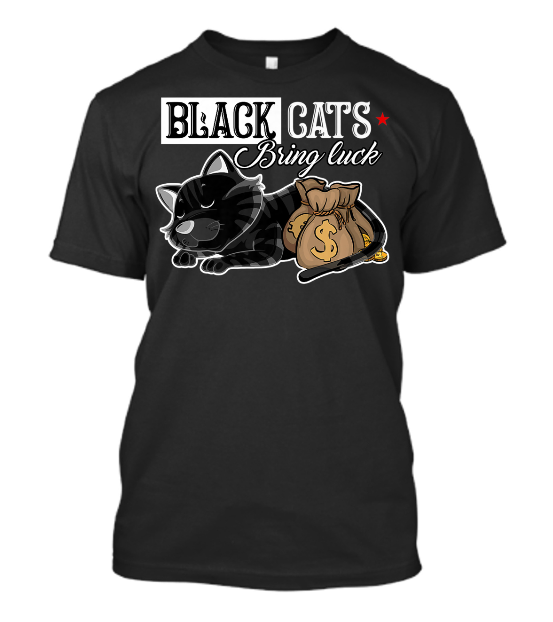 Black Cats Bring Luck With Money Bags And Sleeping Cat T-Shirt