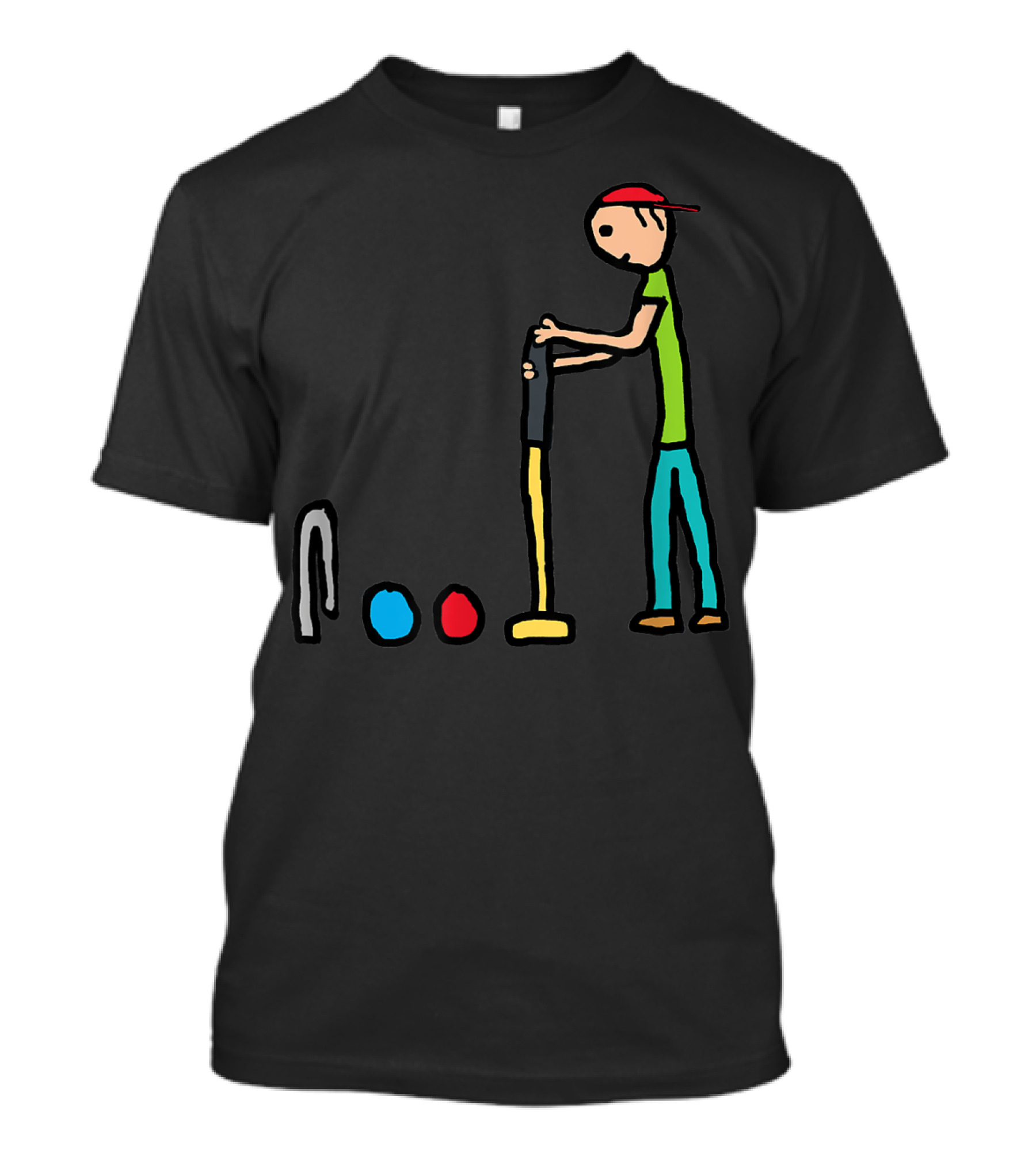 Croquet Player With Mallet And Balls In Simple T-Shirt