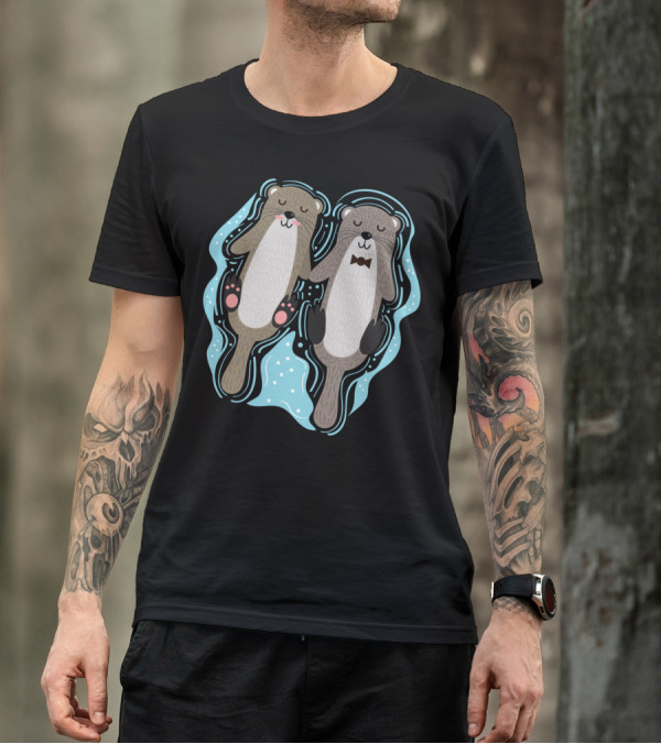Cute Otters Floating Together Sea Otter Pair T-Shirt