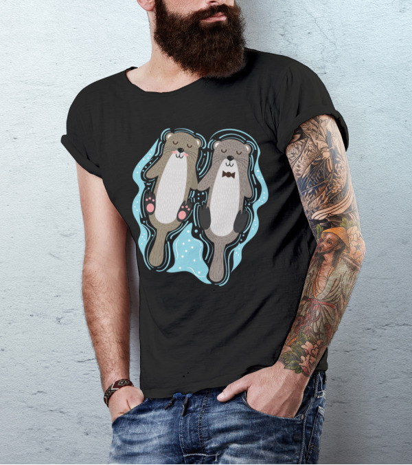 Cute Otters Floating Together Sea Otter Pair T-Shirt