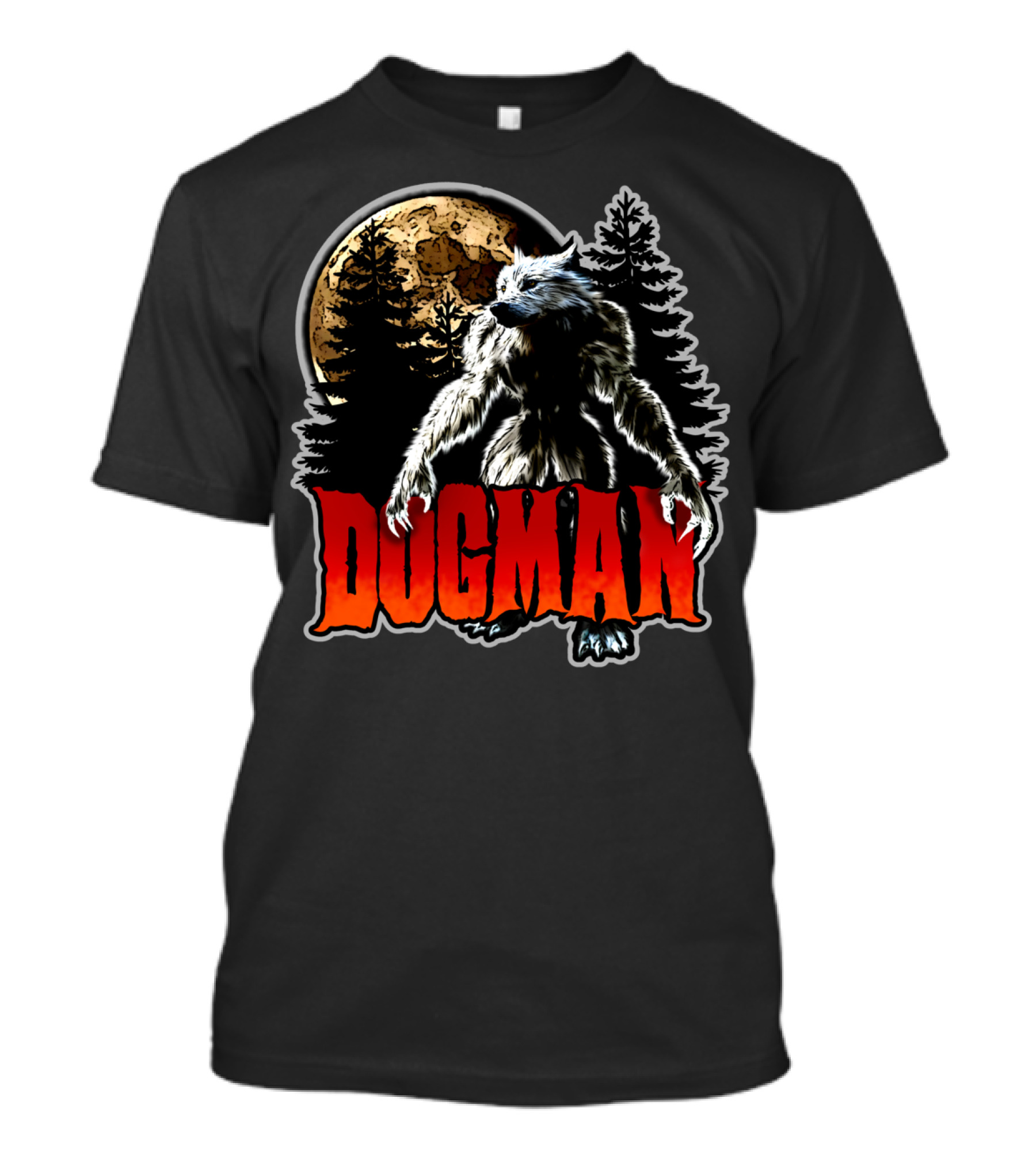 Dogman; The Bipedal Canine Wolf Monster Under Full Moon With Forest T-Shirt