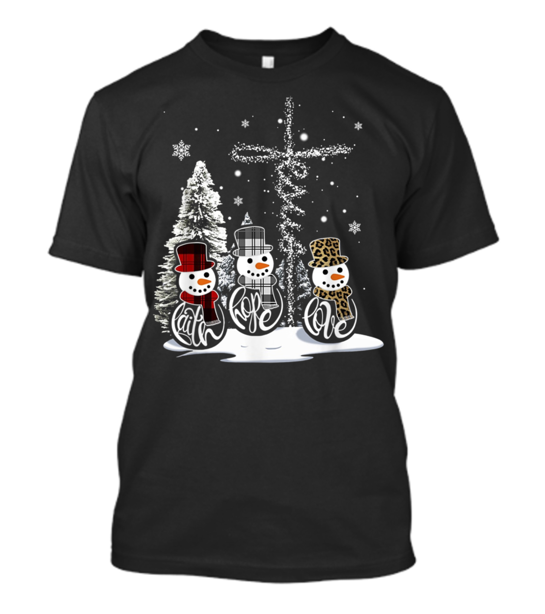 Faith Hope Love Snowman Christmas With Peaceful Hippie Flair T-Shirt
