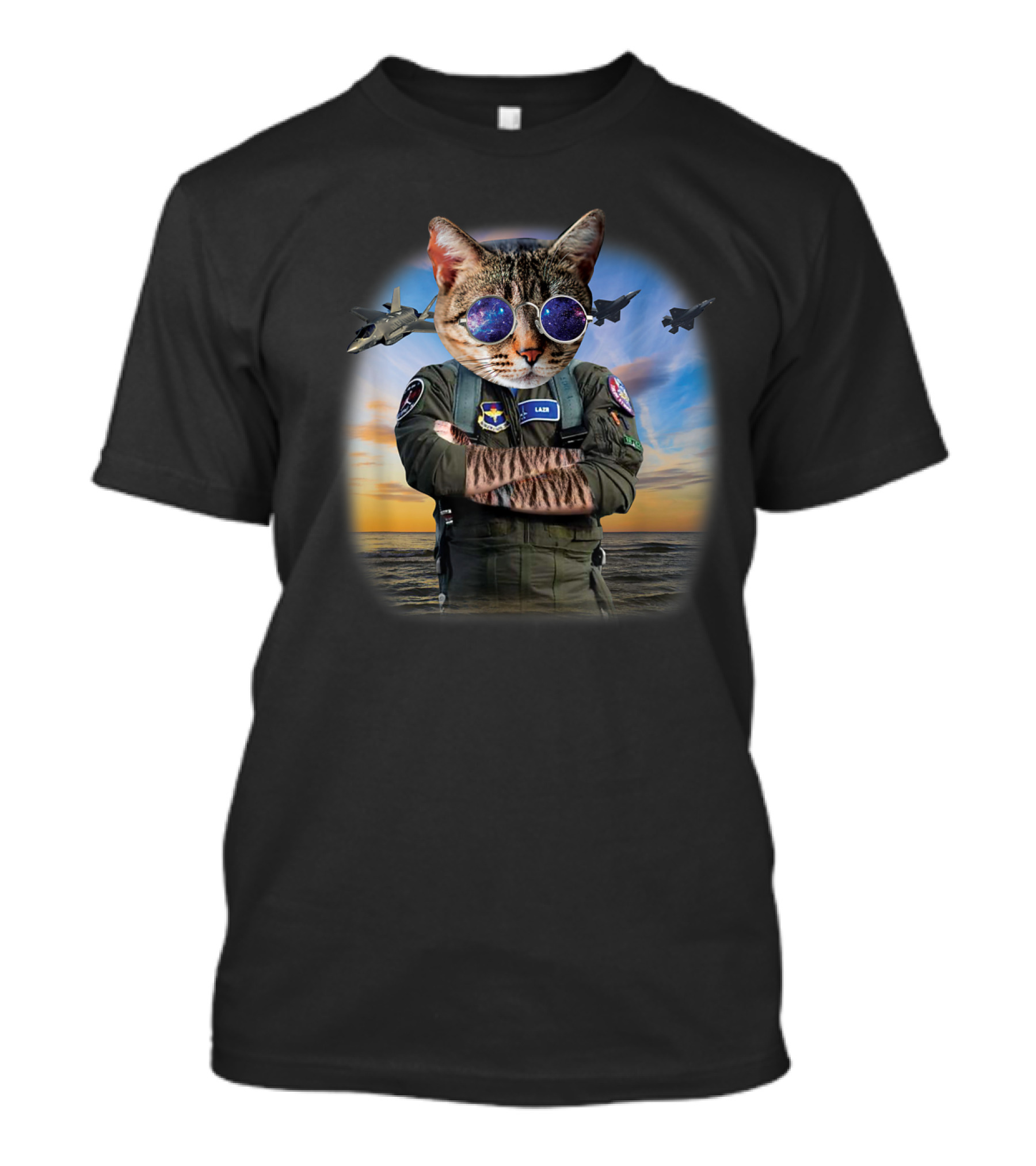 Cat Aviator F22 Raptor Fighter Jet Pilot With Galactic Glasses T-Shirt