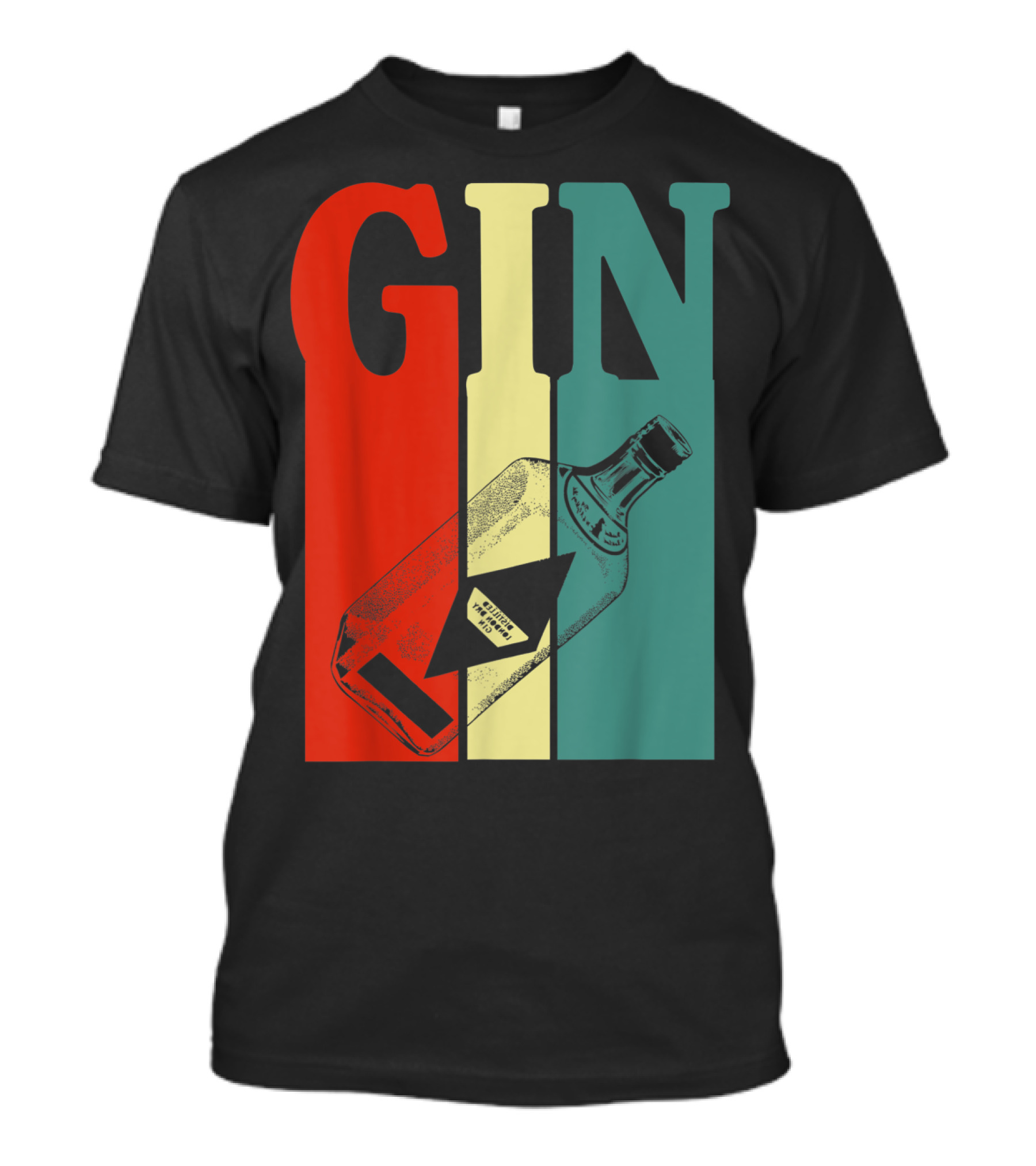GIN Colorful Bold Lettering With Bottle Outline T-Shirt