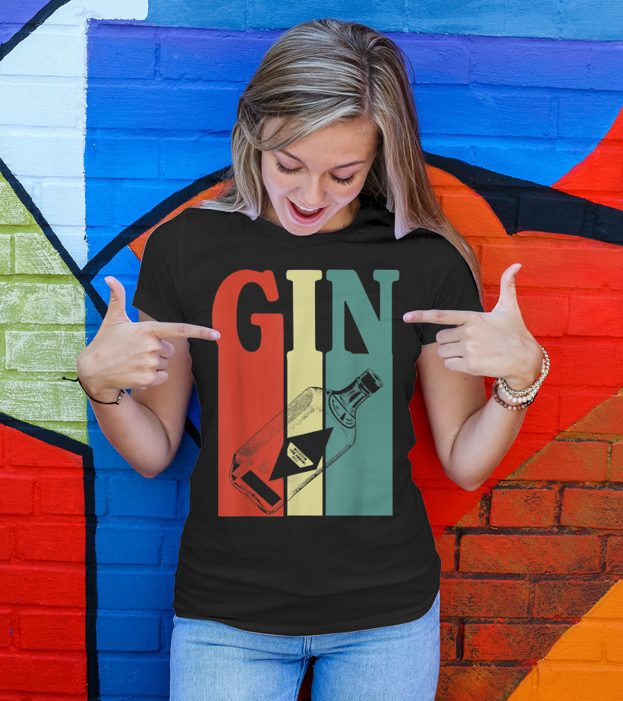 GIN Colorful Bold Lettering With Bottle Outline T-Shirt