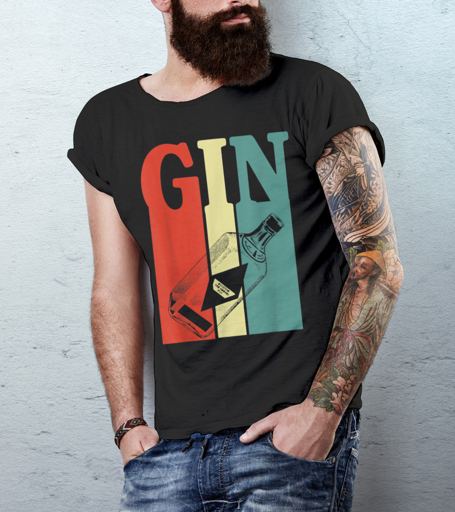 GIN Colorful Bold Lettering With Bottle Outline T-Shirt