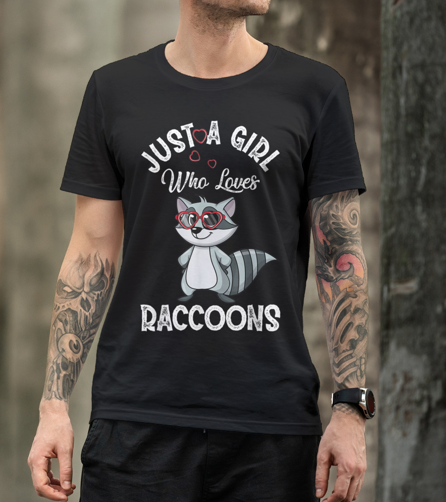 Just A Girl Who Loves Raccoons With Heart Glasses T-Shirt