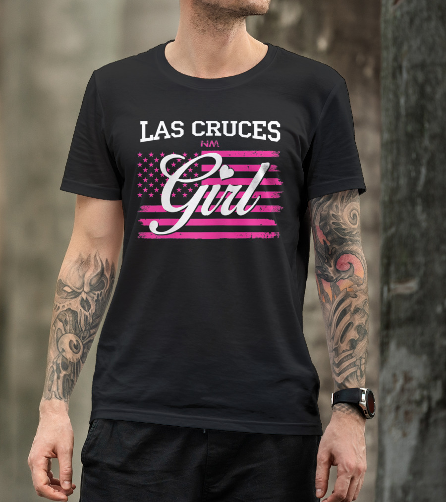 Las Cruces NM Girl Pink USA Flag New Mexico State T-Shirt
