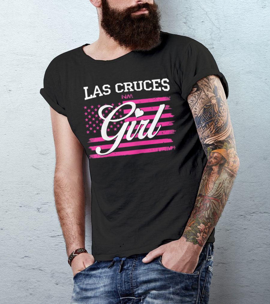 Las Cruces NM Girl Pink USA Flag New Mexico State T-Shirt