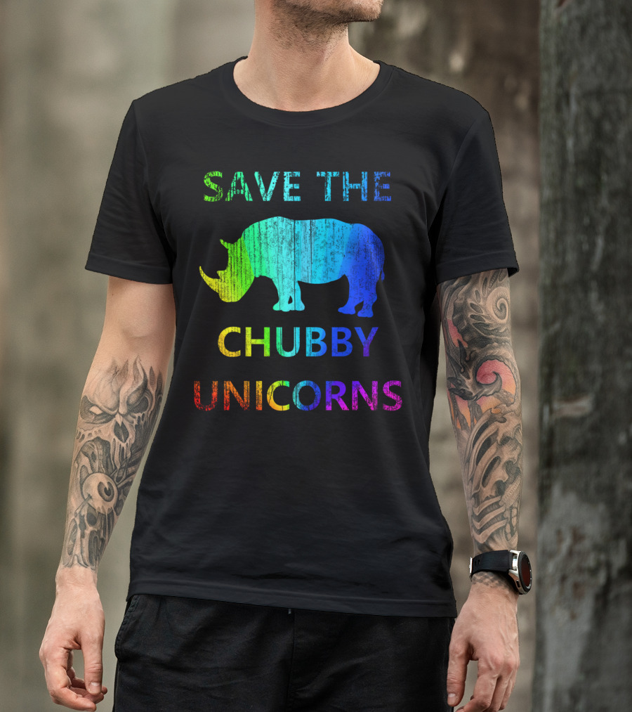 SAVE THE CHUBBY UNICORNS RHINOCEROS RAINBOW T-Shirt