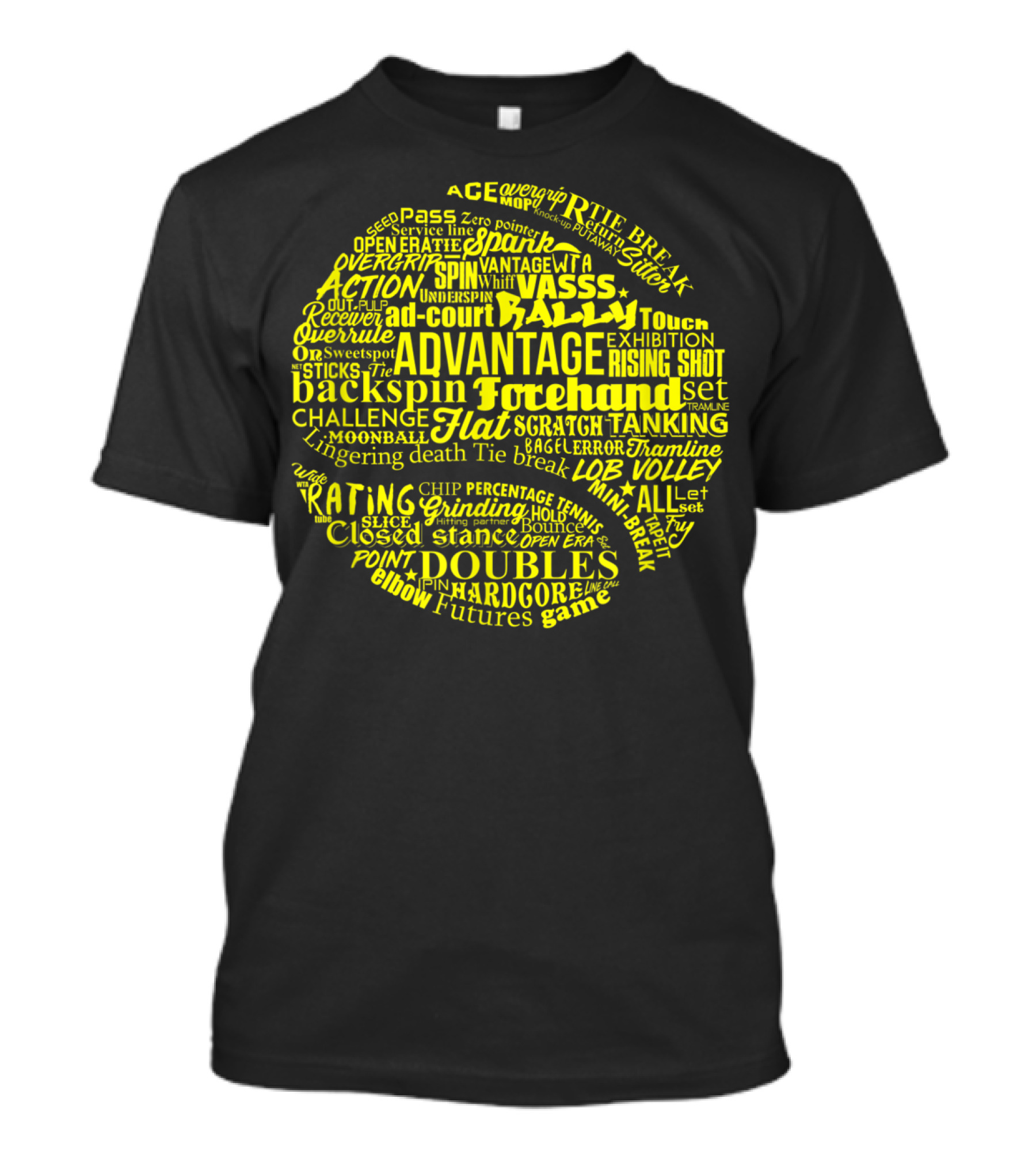 Tennis Ball Word Cloud Advantage Forehand Rally Doubles Spin Game T-Shirt